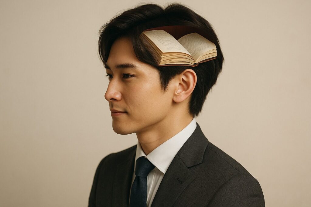 男性の頭の中に本が入っている