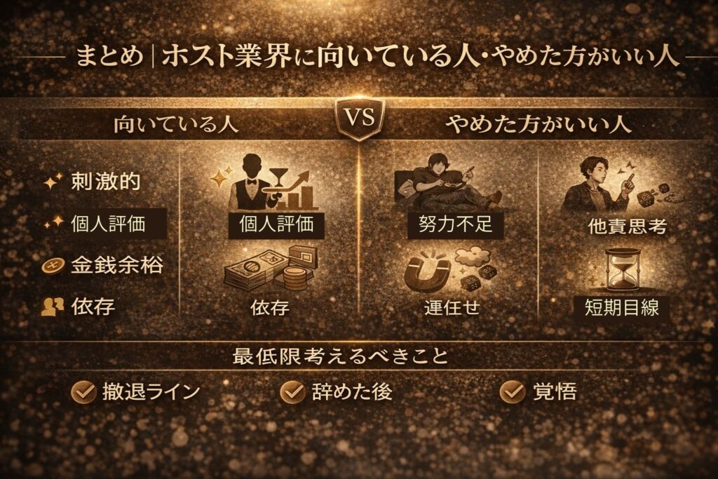 ホスト業界が向いている人・辞めた方が良い人の図解