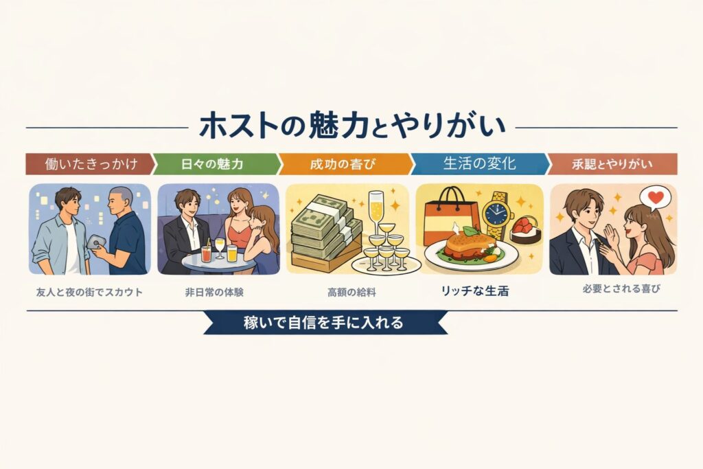 ホストの魅力とやりがいについての図解