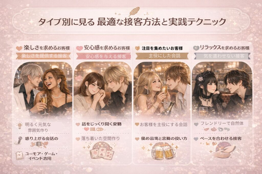 タイプ別に見る最適な接客方法とテクニックの図解
